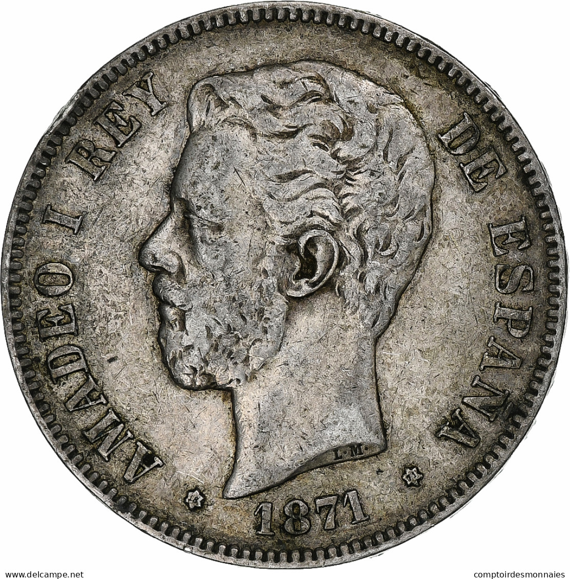 Espagne, Amadeao I, 5 Pesetas, 1871, Madrid, Argent, TTB, KM:666 - Erstausgaben