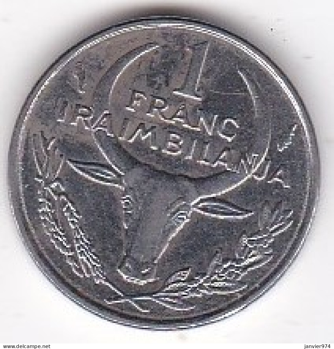 Madagascar 1 Franc 1986. Buffle / Fleur, En Acier Inoxydable, KM# 8 - Madagascar