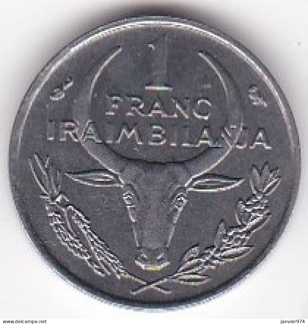 Madagascar 1 Franc 1966. Buffle / Fleur, En Acier Inoxydable, KM# 8 - Madagaskar