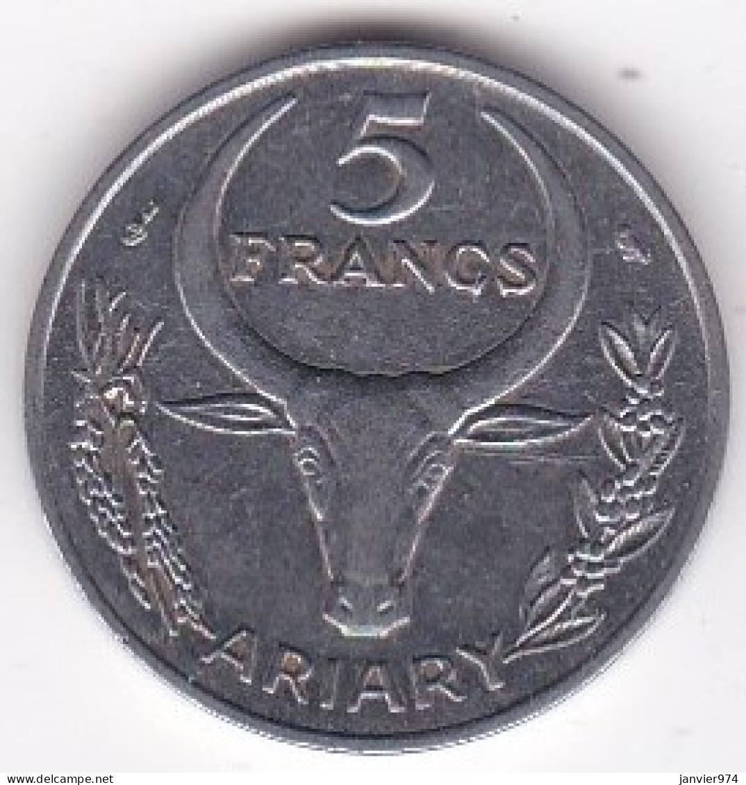 Madagascar 5 Francs 1966 Buffle / Fleur, En Acier Inoxydable, KM# 10 - Madagaskar