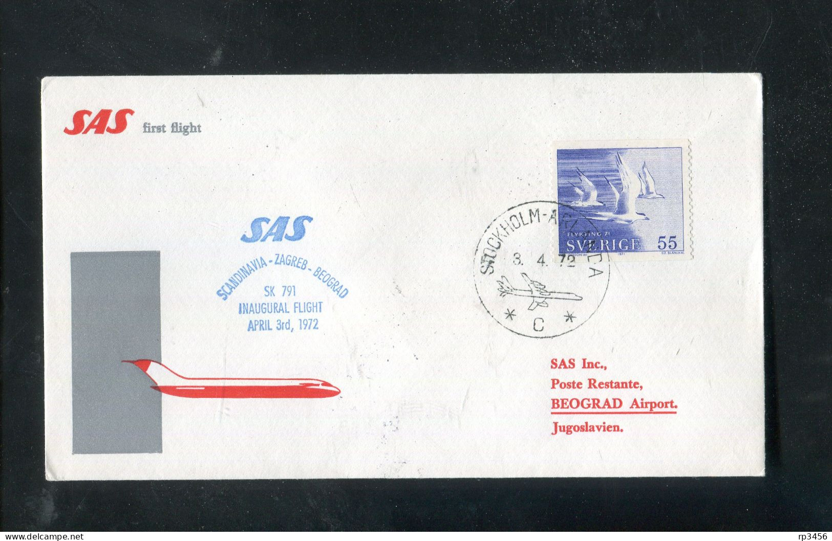 "SCHWEDEN" 1972, SAS-Erstflugbrief "Stockholm-Beograd" (80018) - Briefe U. Dokumente