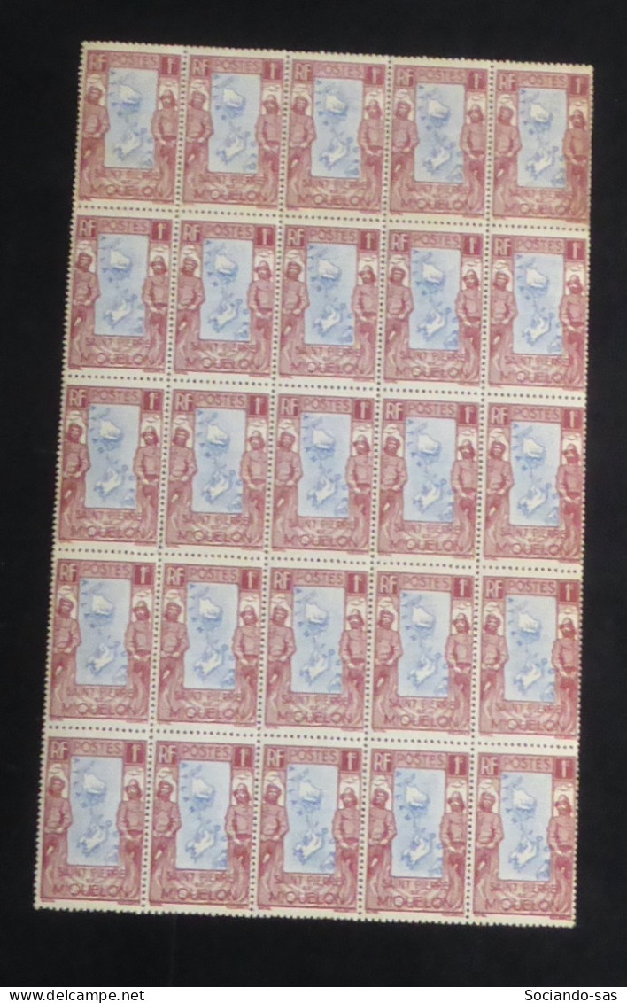 SPM - 1932-33 - N°YT. 136 - Carte 1c Brun Et Outremer - Bloc De 25 - Neuf Luxe ** / MNH - Ongebruikt