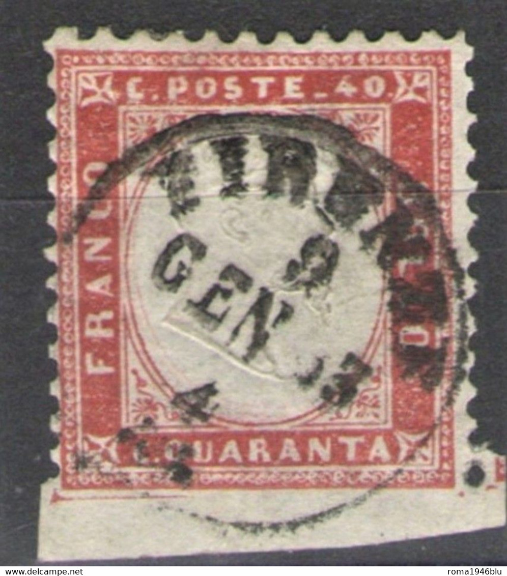 REGNO 1862 40 C. N.D. IN BASSO ANNULLATO BOLLO "CON ORE" SASS. 3d/k C. BOTTACCHI - Gebraucht