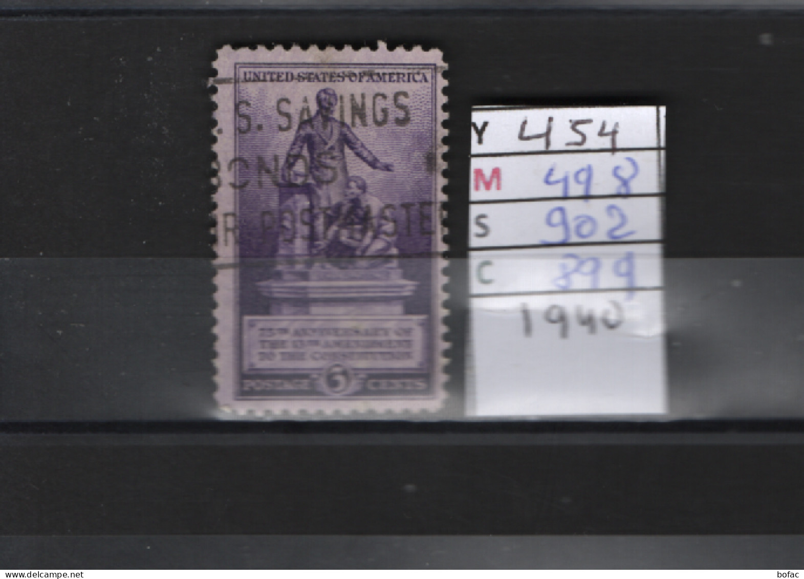PRIX FIXE Obl 454 YT 498 MIC 902 SCO 899 GIB 75e Anniversaire 13e Amendement 1940 Etats Unis 58A/02 - Used Stamps