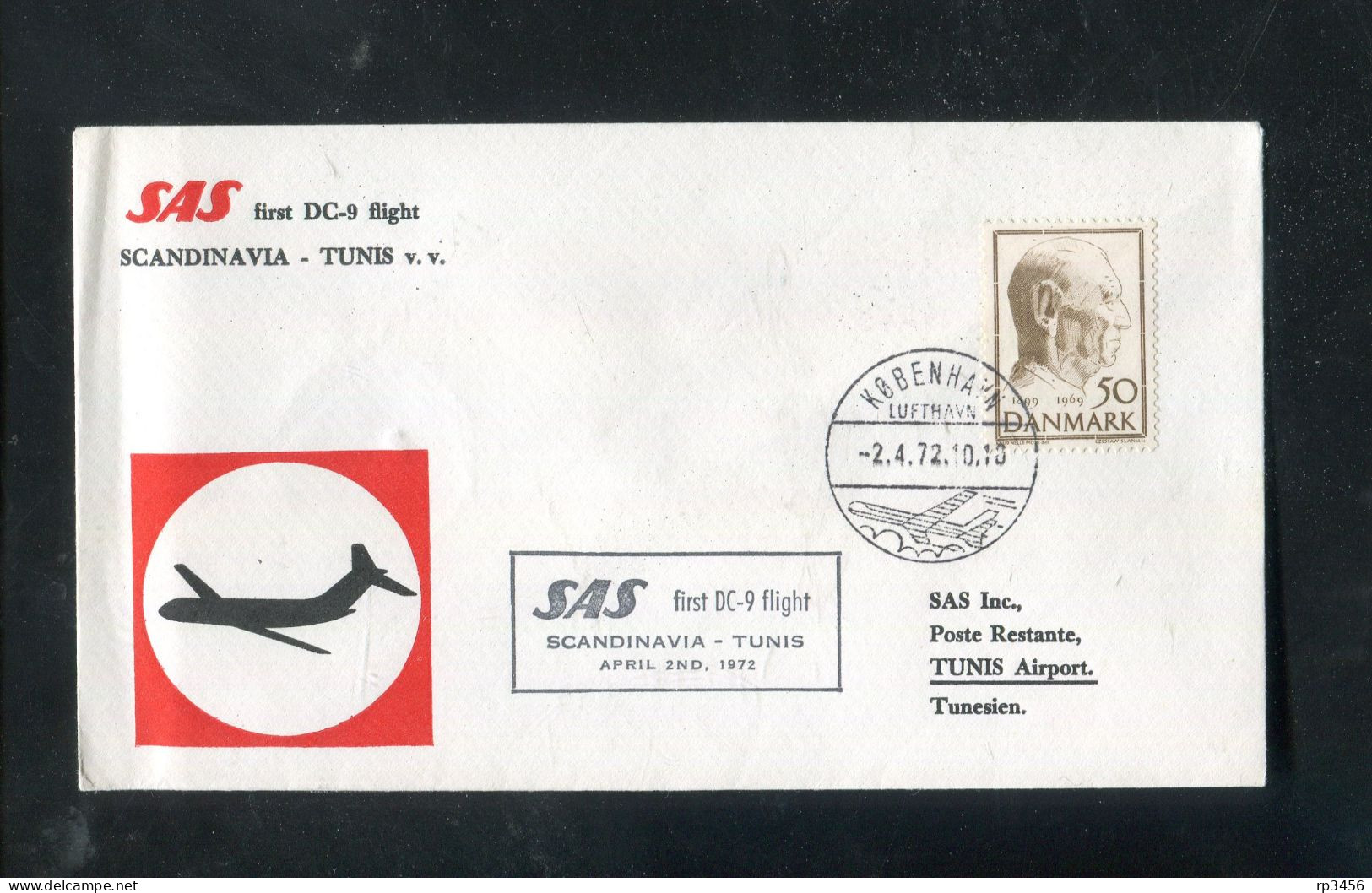 "DAENEMARK" 1972, SAS-Erstflugbrief Mit DC 9 "Kopenhagen-Tunis" (80019) - Poste Aérienne