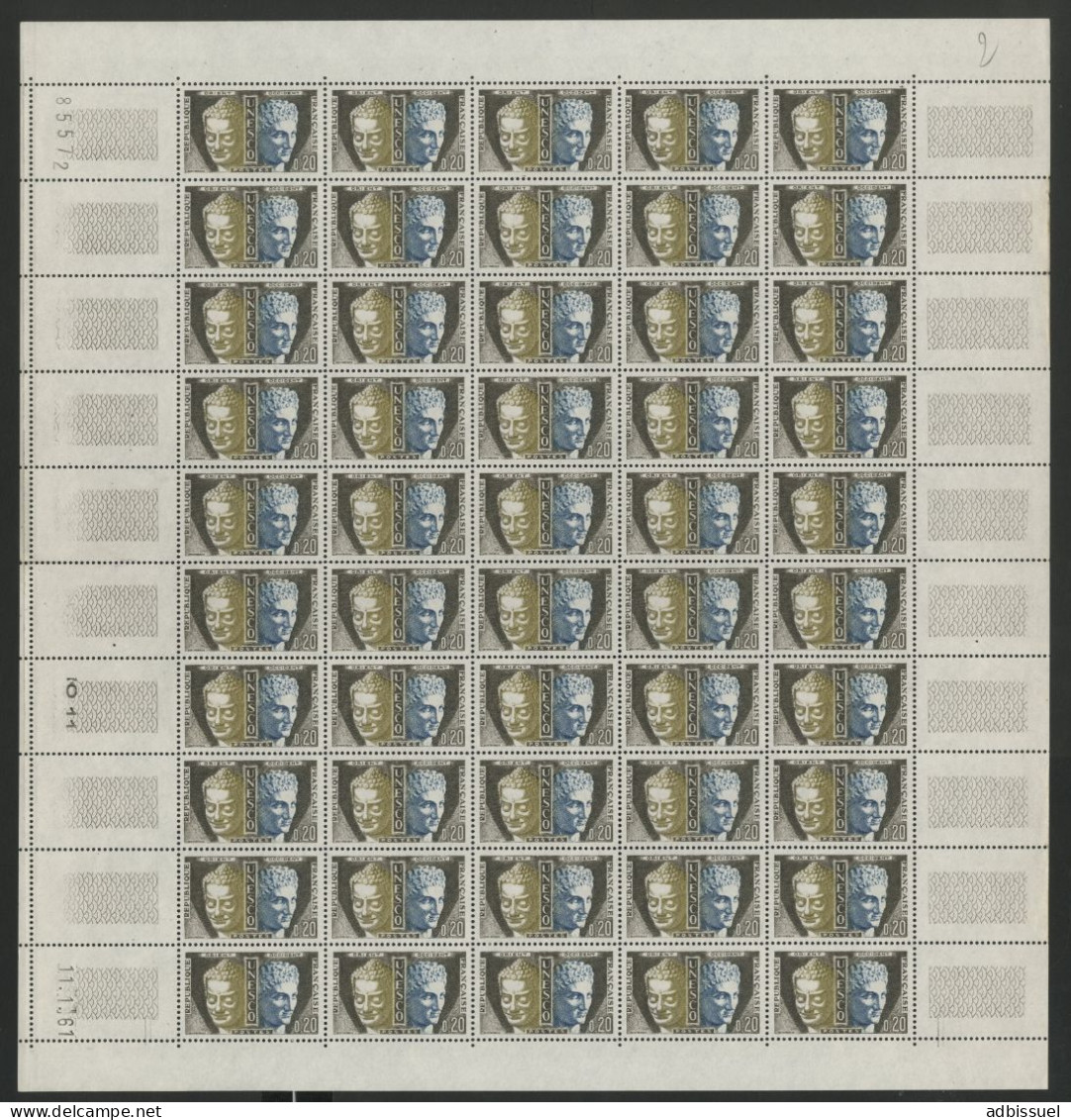 SERVICE N° 22 20 Ct Cote 25 € Feuille De 50 Ex. Neufs ** MNH  Coin Daté 11/1/61 TB Voir Suite - Full Sheets