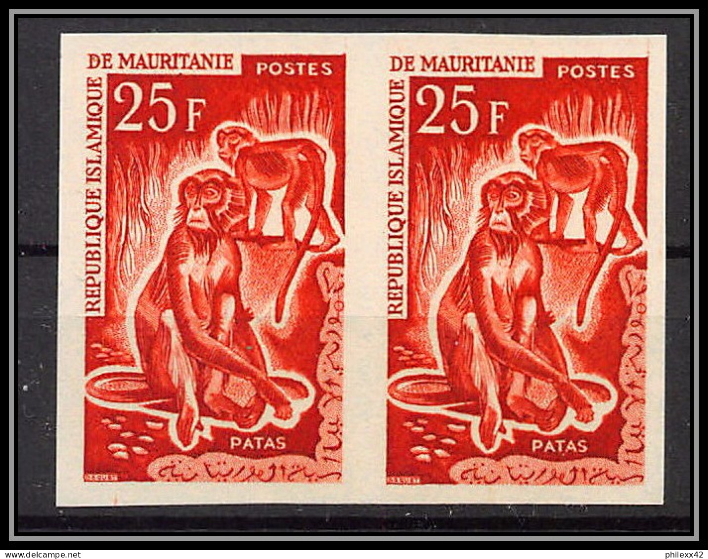94012 Y&t N°173 Patas Singes Apes Monkeys Animaux Animals 1963 Mauritanie Essai Proof Non Dentelé Imperf Paire ** MNH  - Apen