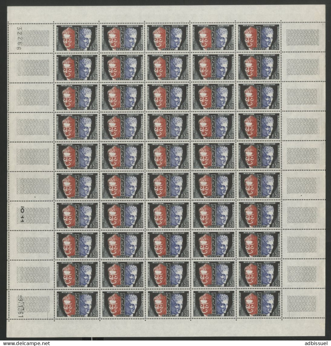 SERVICE N° 25 50 Ct Cote 60 € Feuille De 50 Ex. Neufs ** MNH  Coin Daté 9/11/61 Voir Suite - Full Sheets