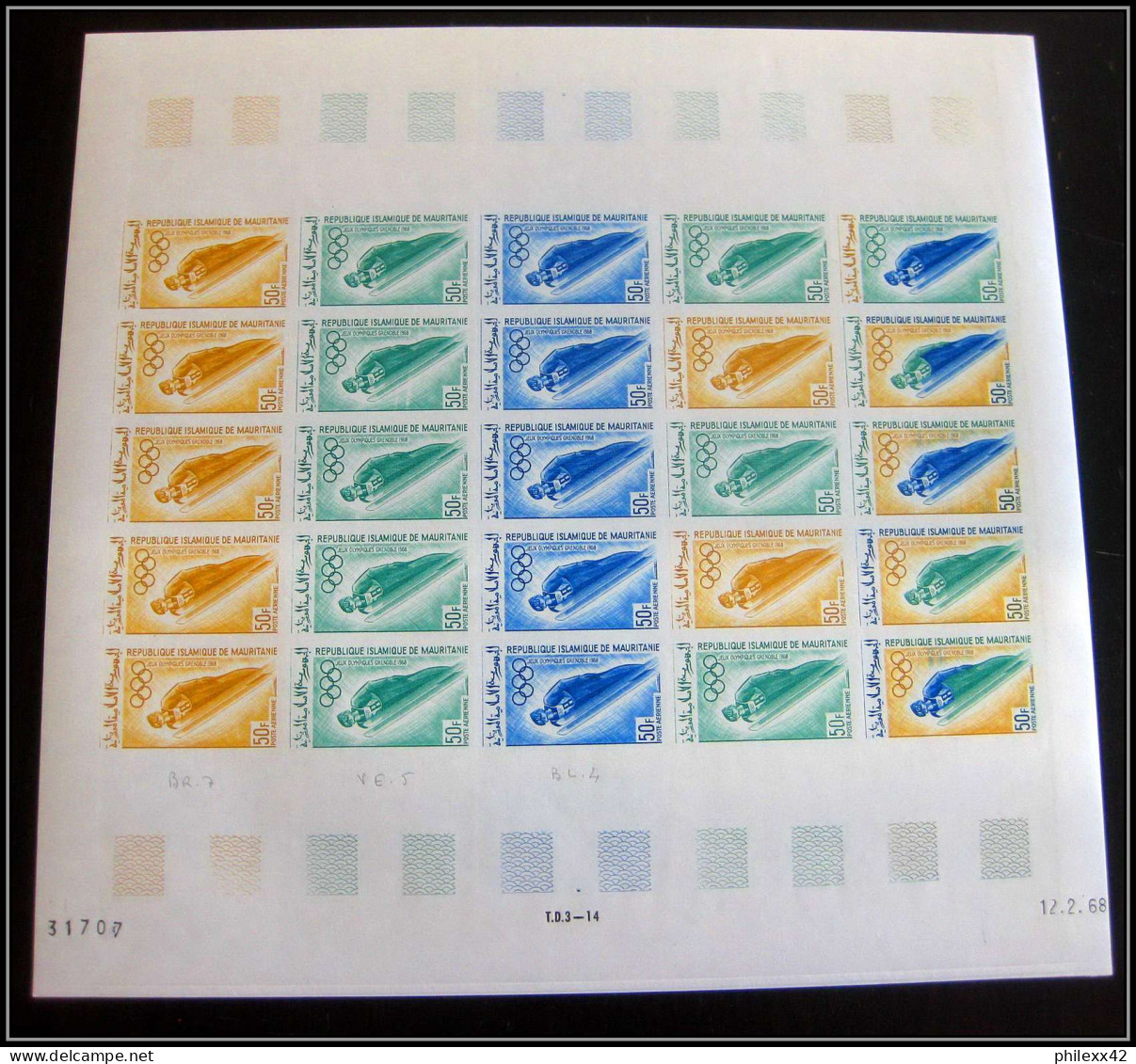 94105 PA 75 Jeux Olympiques Olympic Games Grenoble1968 Mauritanie Essai Proof Non Dentelé Imperf Feuille Sheet ** MNH - Invierno 1968: Grenoble