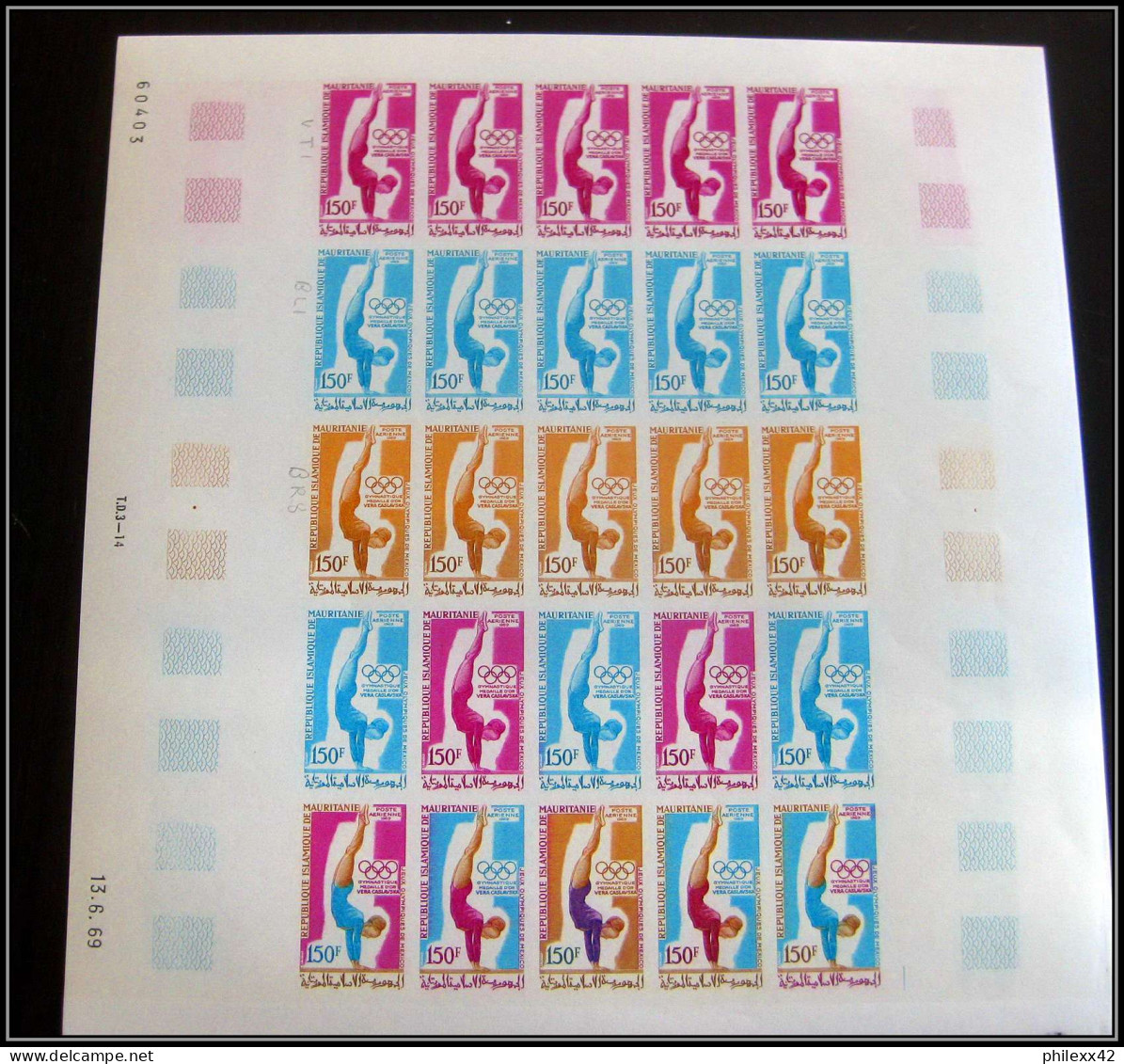 94109 N°92 Mexico 1968 Jeux Olympiques Olympic Games Mauritanie Essai Proof Non Dentelé Imperf Feuille Sheet ** MNH 1969 - Ete 1968: Mexico