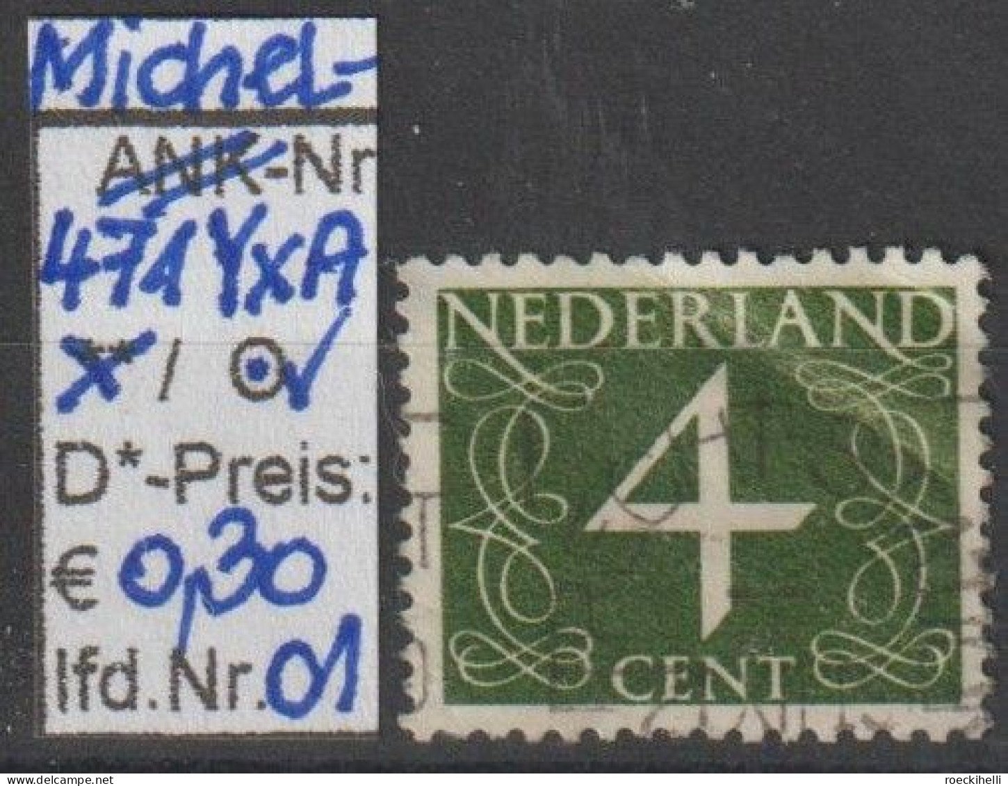 1946 - NIEDERLANDE - FM/DM "Ziffern-Zeichnung" 4 C Olivgrün - O Gestempelt - S. Scan (471YxAo 01-26 Nl) - Gebruikt