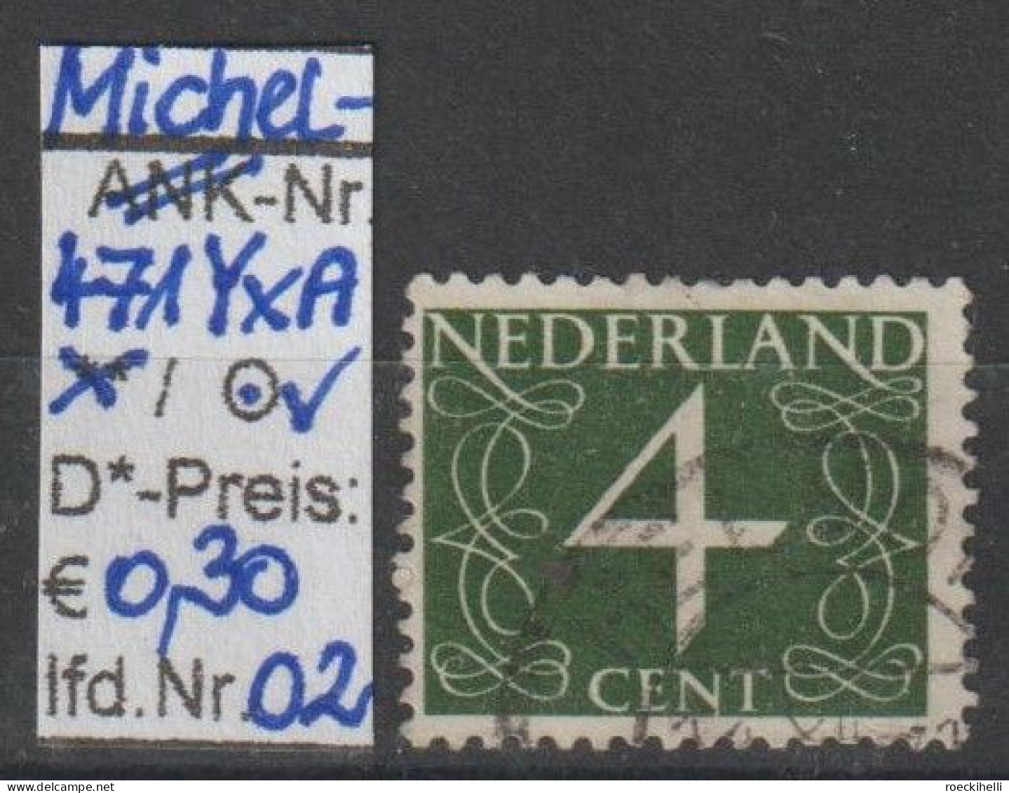 1946 - NIEDERLANDE - FM/DM "Ziffern-Zeichnung" 4 C Olivgrün - O Gestempelt - S. Scan (471YxAo 01-26 Nl) - Gebruikt