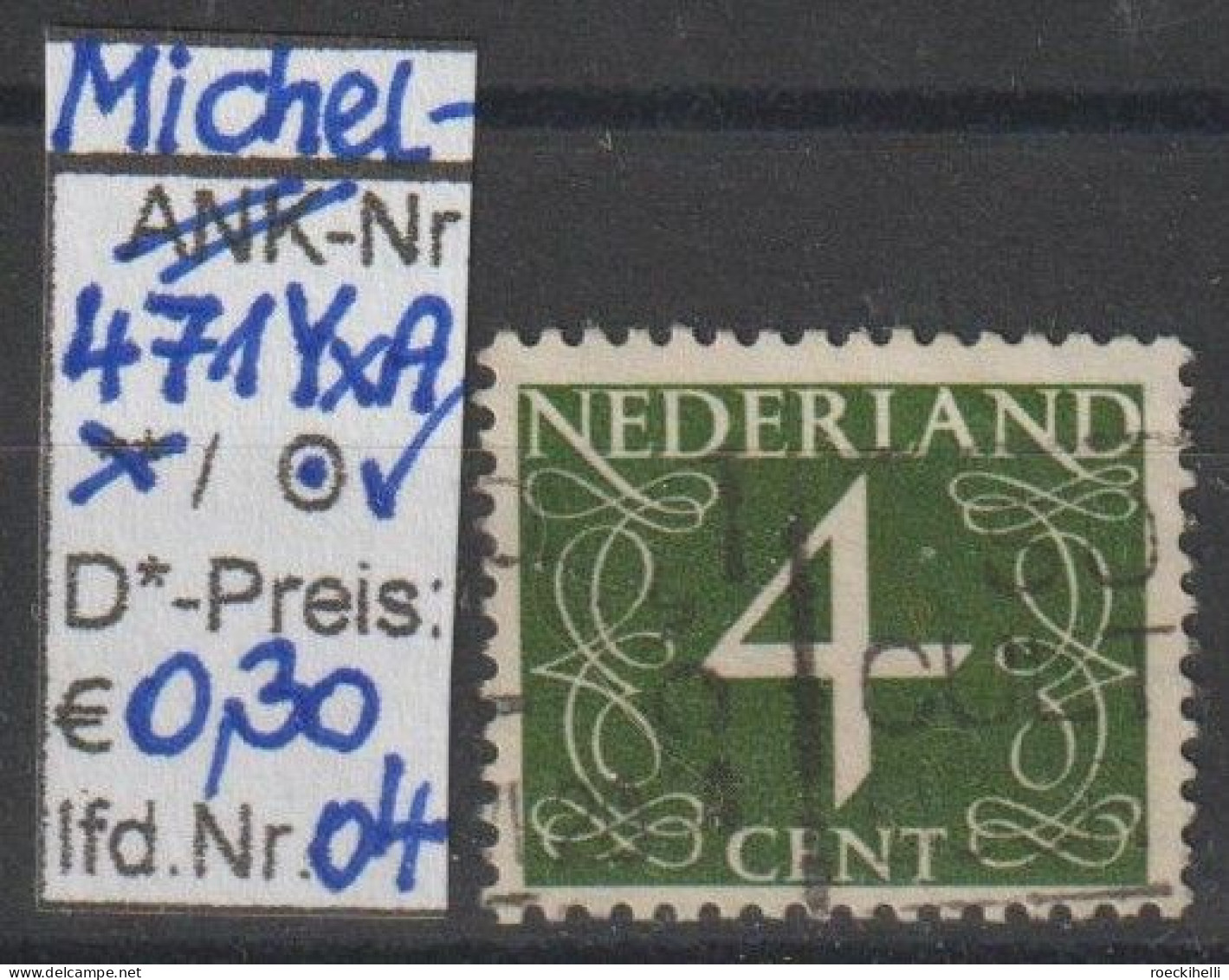 1946 - NIEDERLANDE - FM/DM "Ziffern-Zeichnung" 4 C Olivgrün - O Gestempelt - S. Scan (471YxAo 01-26 Nl) - Gebruikt