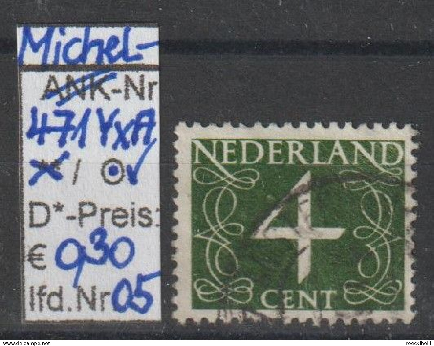 1946 - NIEDERLANDE - FM/DM "Ziffern-Zeichnung" 4 C Olivgrün - O Gestempelt - S. Scan (471YxAo 01-26 Nl) - Gebruikt