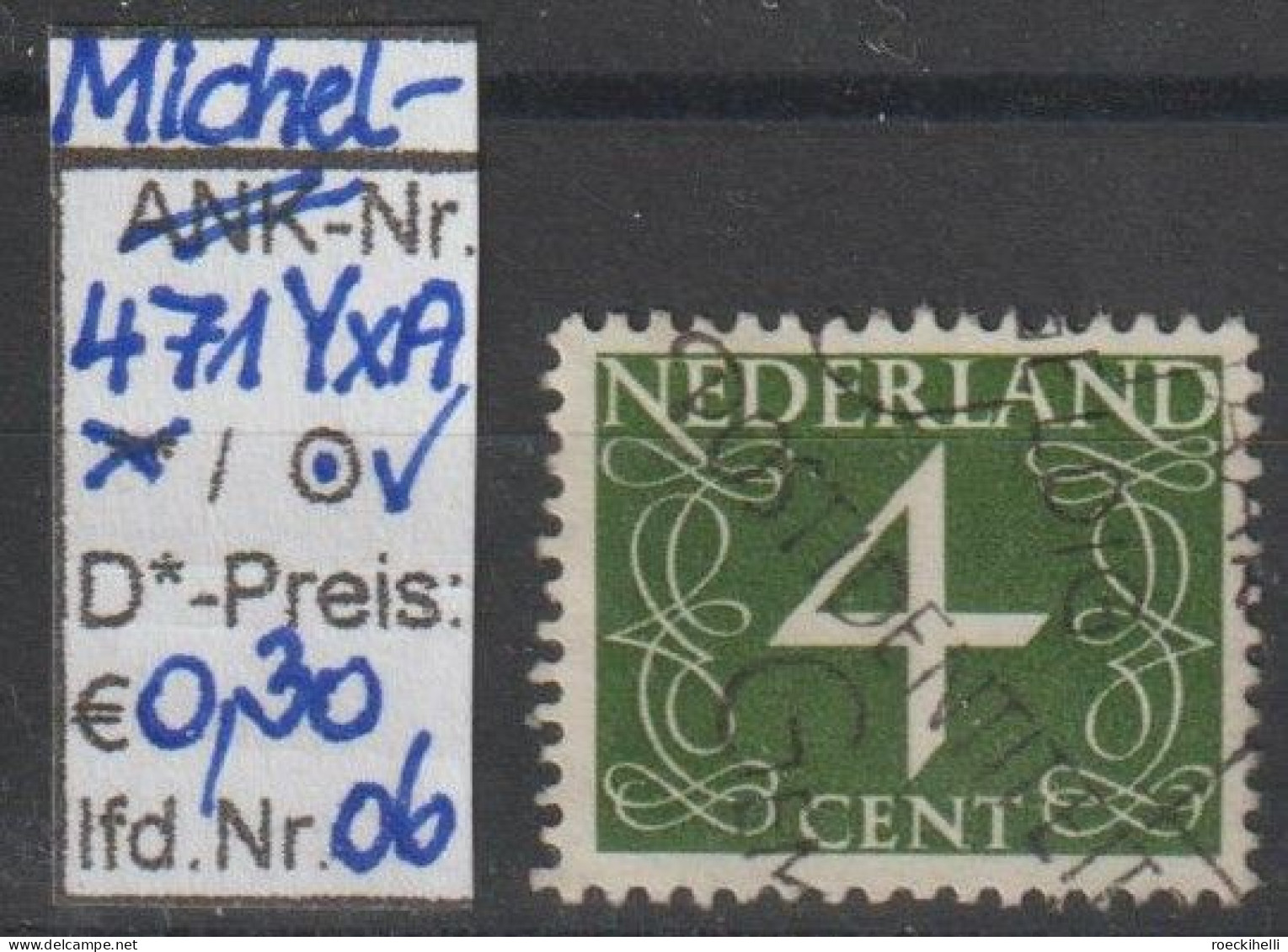 1946 - NIEDERLANDE - FM/DM "Ziffern-Zeichnung" 4 C olivgrün - o gestempelt - s. Scan (471YxAo 01-26 nl)