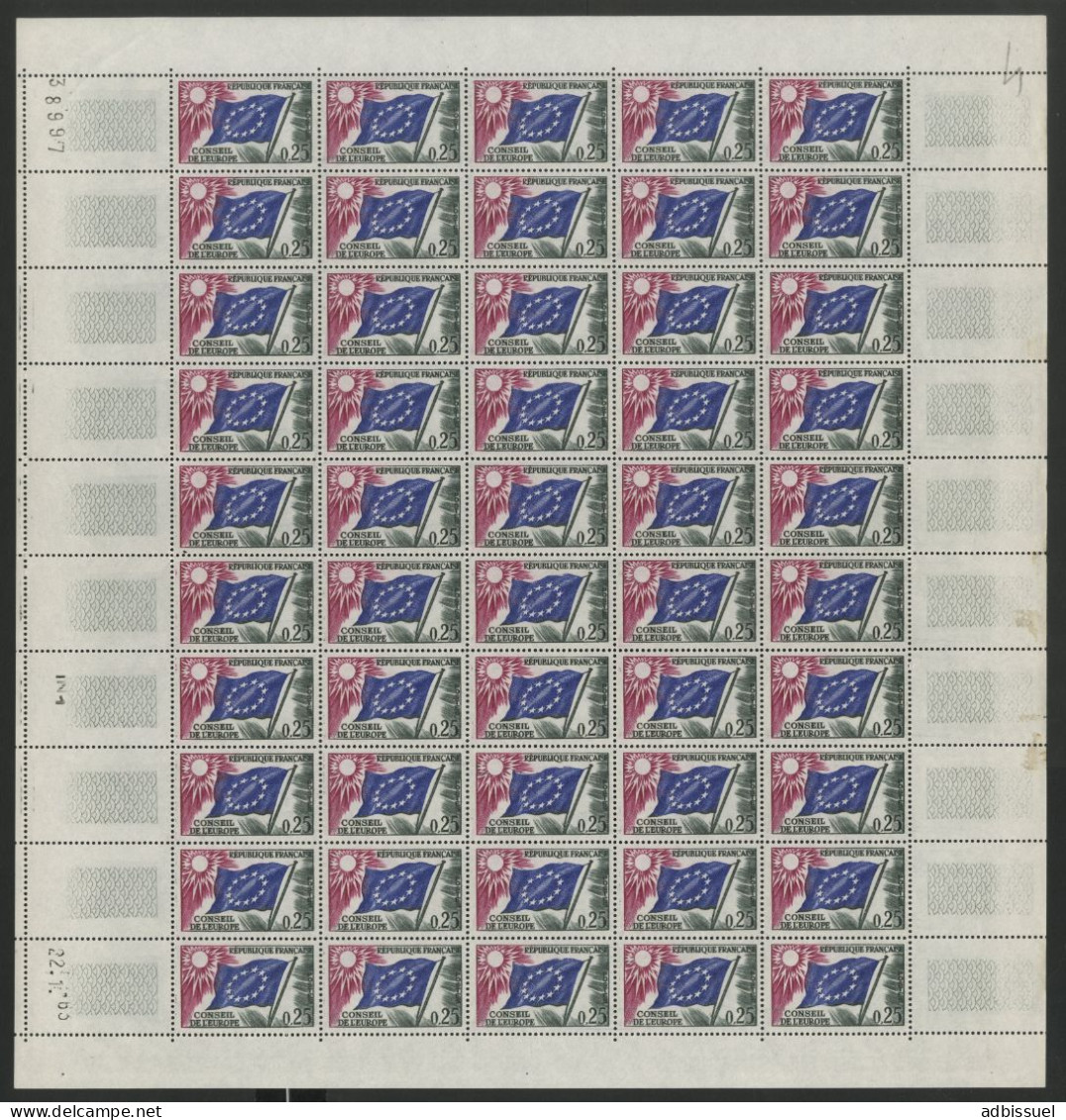 SERVICE N° 28 25 Ct Cote 100 € Feuille De 50 Ex. Neufs ** MNH + Coin Daté 22/1/63 (63 Surélevé) Voir Suite - Full Sheets