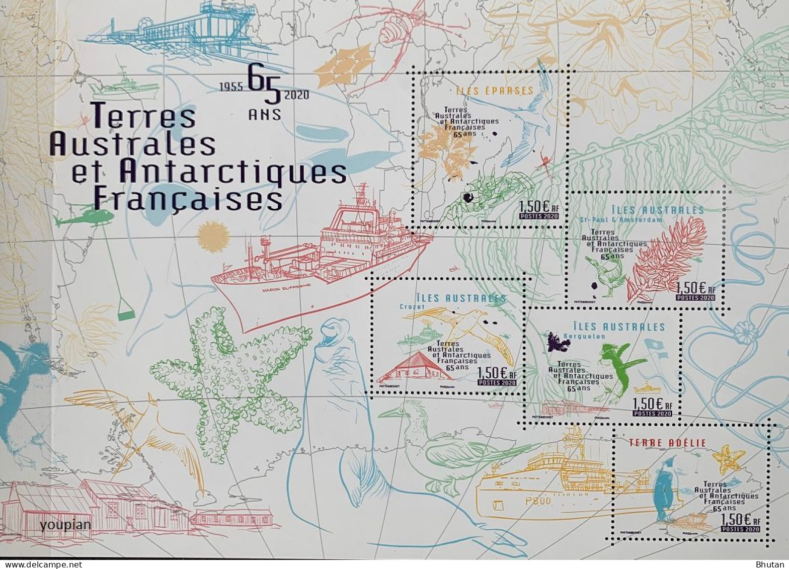 French Antarctic Territories 2020, 65 Years French Southern And Antarctic Lands, MNH S/S - Neufs