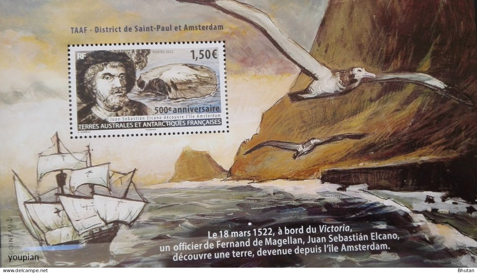 French Antarctic Territories 2022, 500th Anniversary Of Discovery Amsterdam Island By Fernand Magellan, MNH S/S - Nuevos