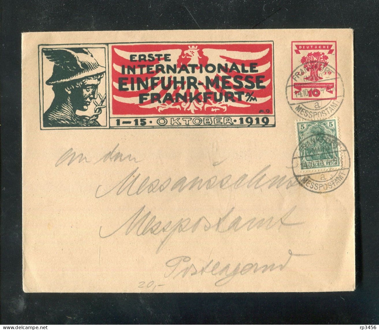 "DEUTSCHES REICH" 1919, Privatganzsachenumschlag Mi. PU 42 C 10 "Einfuhr-Messe Frankfurt" Stempel "Messepostamt" (80028) - Buste