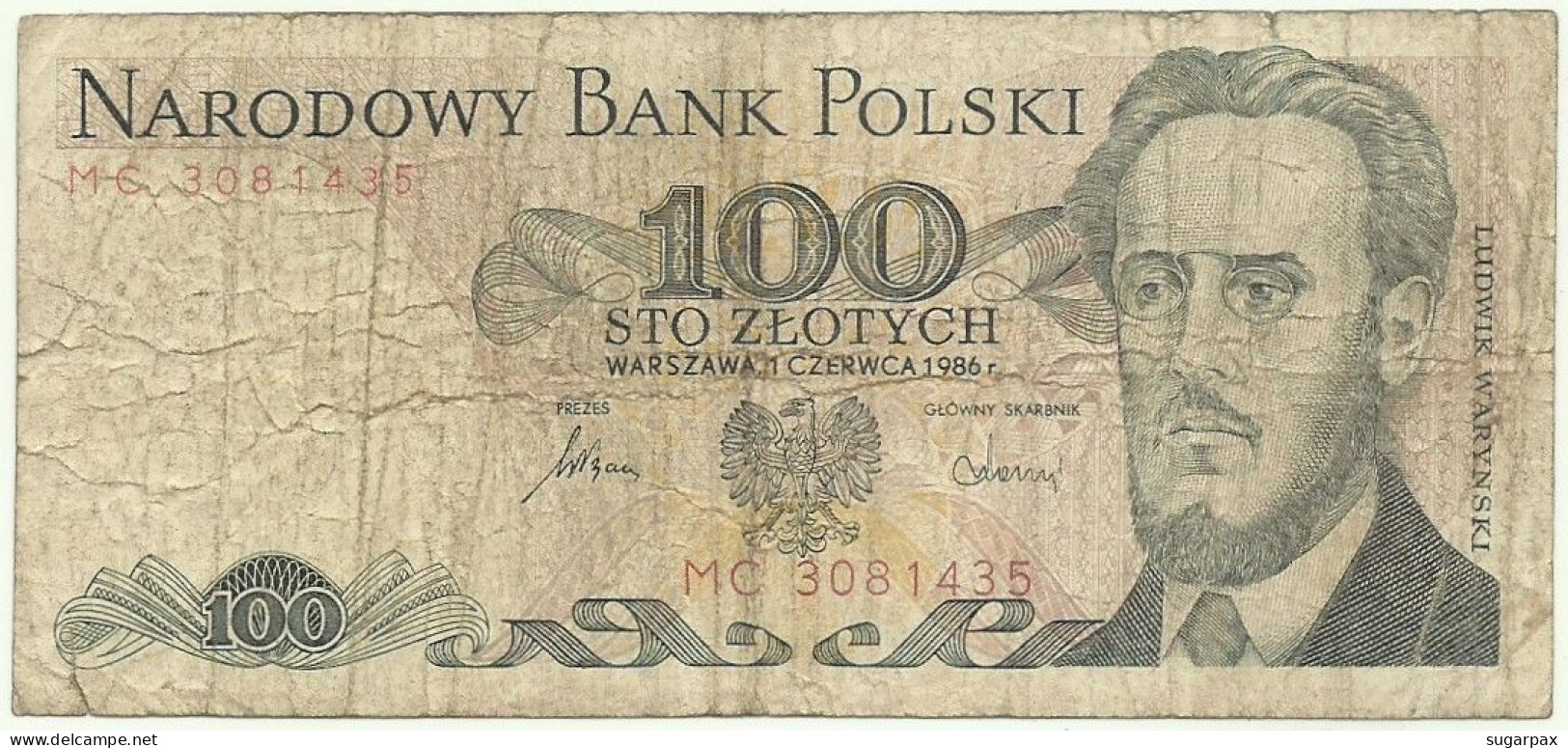 POLAND - 100 Zlotych - 1986 - Pick 143.e - Série MC - Different Color - Narodowy Bank Polski - Polen