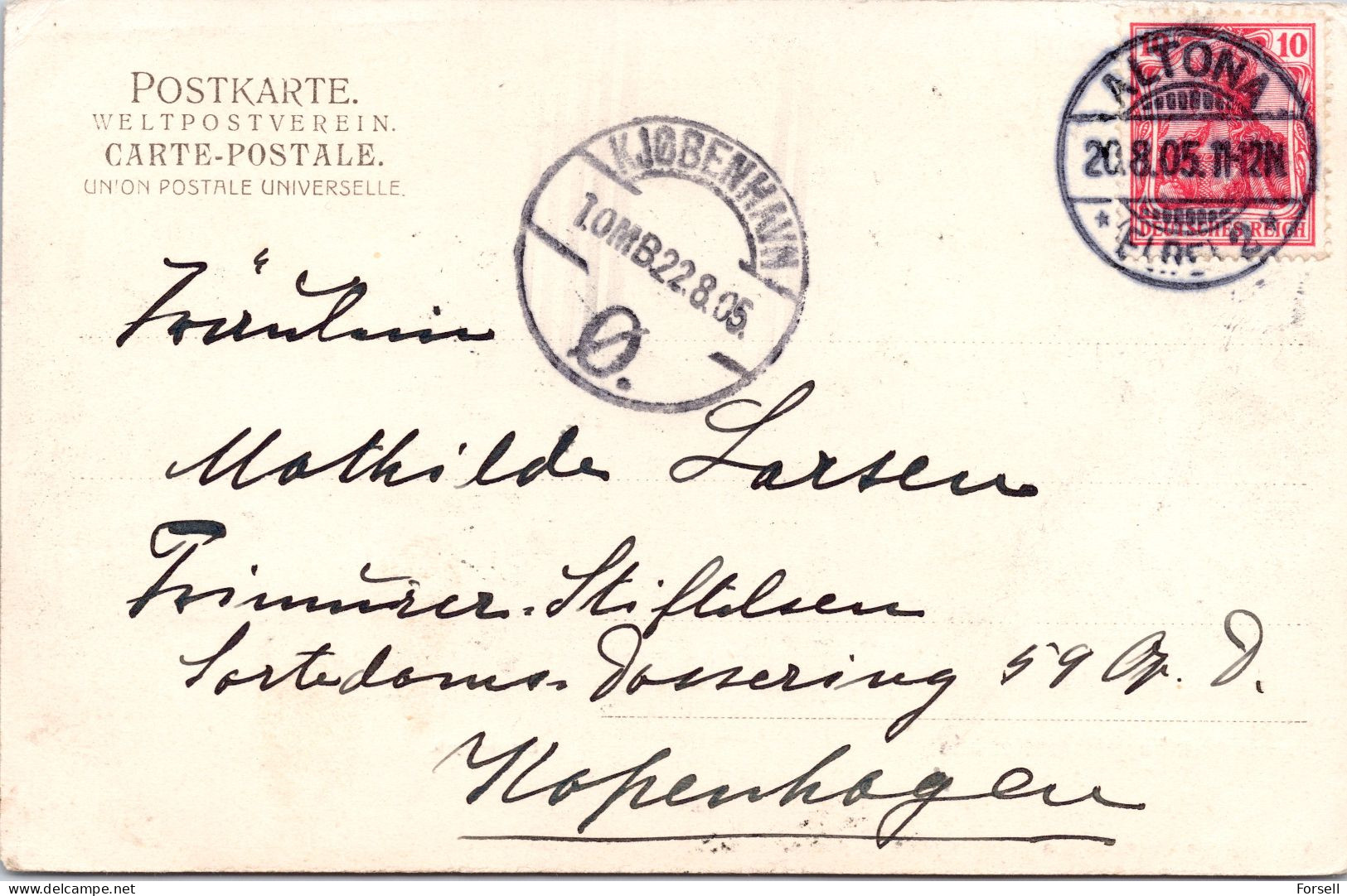 Hamburg-Harvestehude (Stempel: Altona 1905, Nach Dänemark) - Eimsbüttel