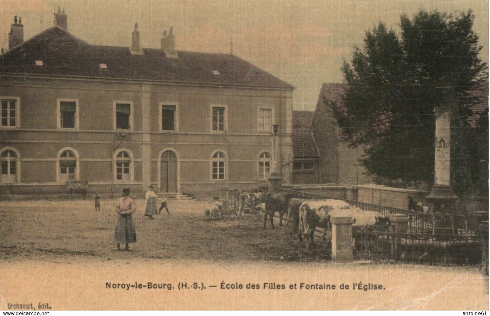 NOROY LE BOURG - Ecole Des Filles Et Fontaine De L'Eglise (papier Toilé) - Noroy-le-Bourg