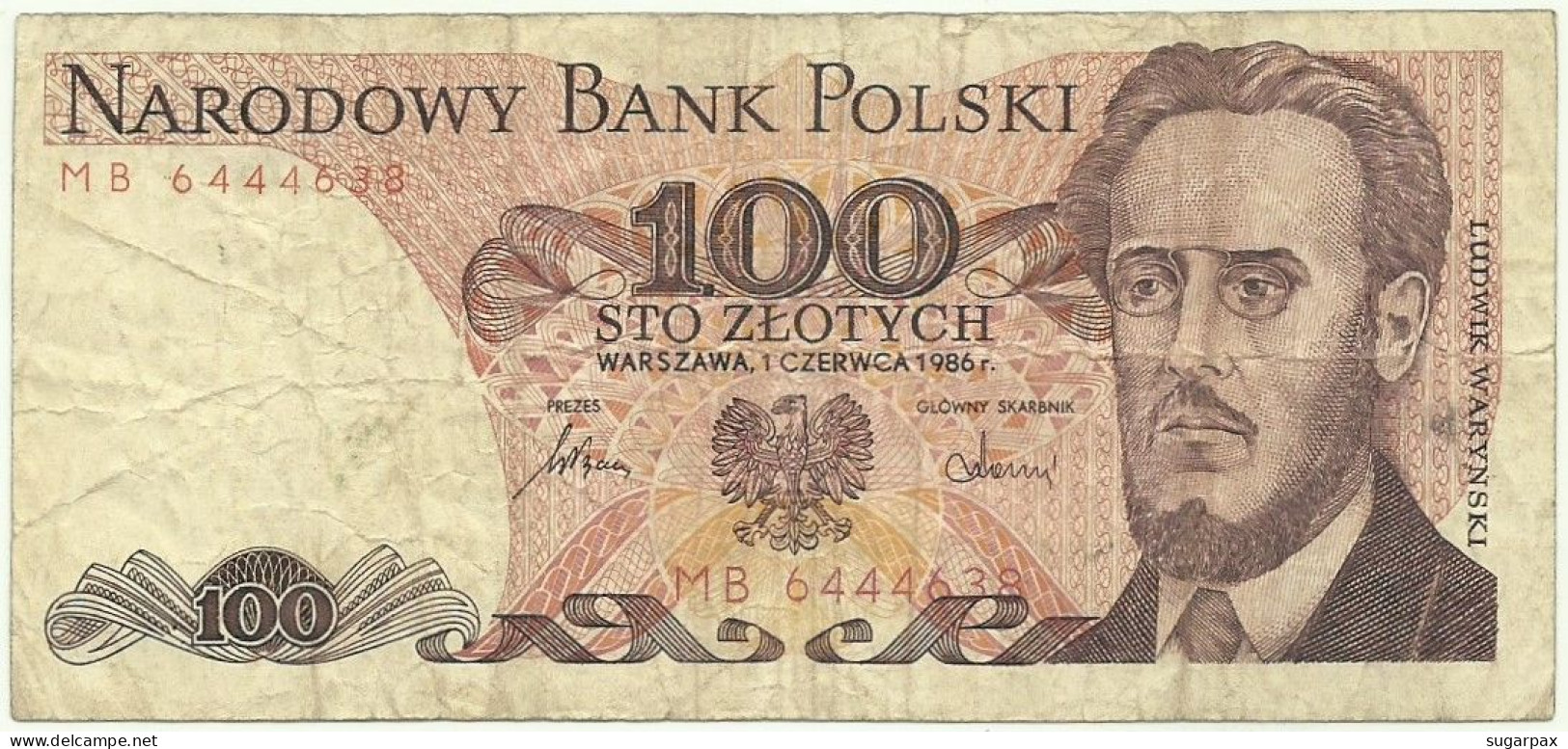 POLAND - 100 Zlotych - 1986 - Pick 143.e - Série MB - Narodowy Bank Polski - Polonia