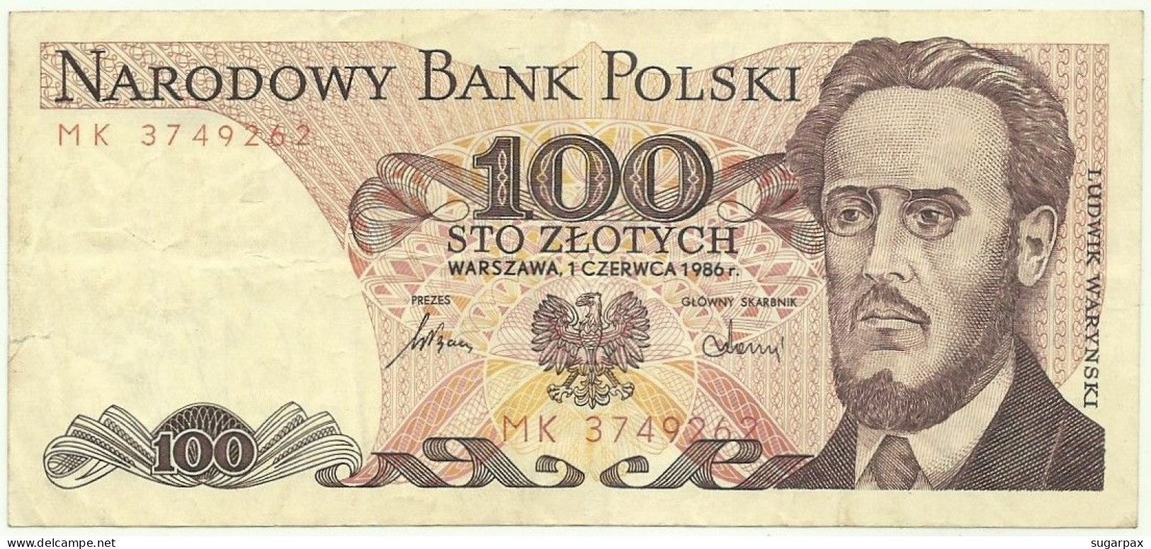 POLAND - 100 Zlotych - 1986 - Pick 143.e - Série MK - Narodowy Bank Polski - Polonia