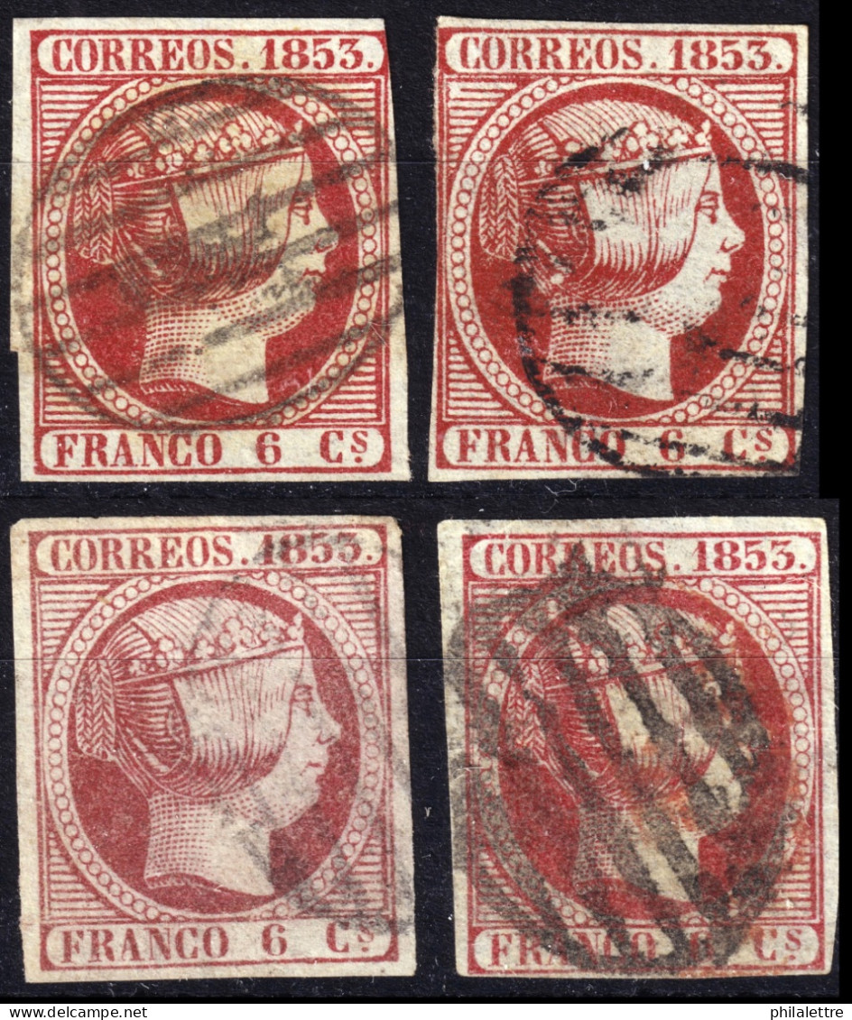 ESPAGNE / ESPANA / SPAIN 1853 Ed.17/17a 6c Rosa O Rosa Carminado - 4 Copias - Usados - Usati