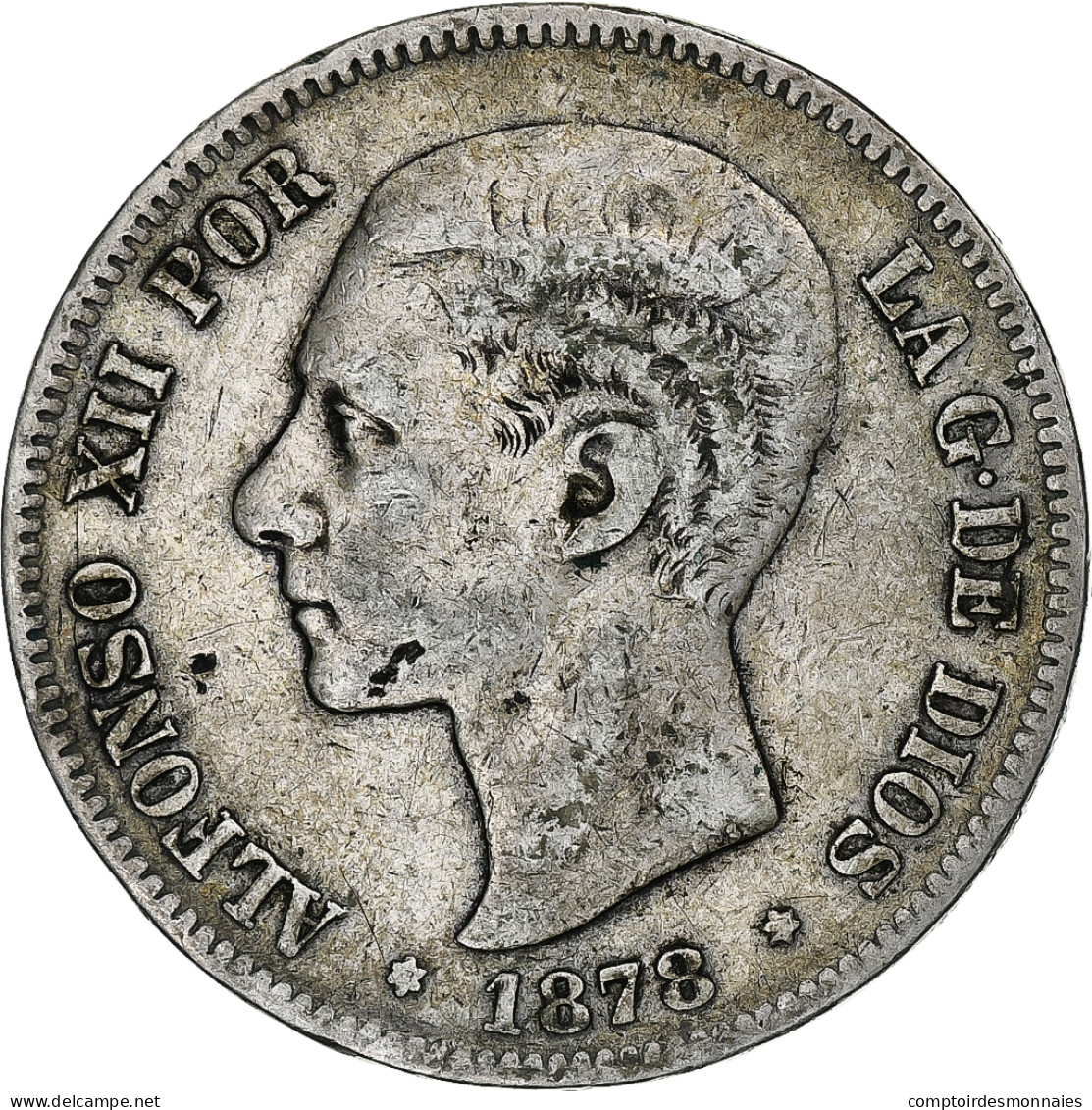 Espagne, Alfonso XII, 5 Pesetas, 1878, Madrid, Argent, TB+, KM:676 - Erstausgaben