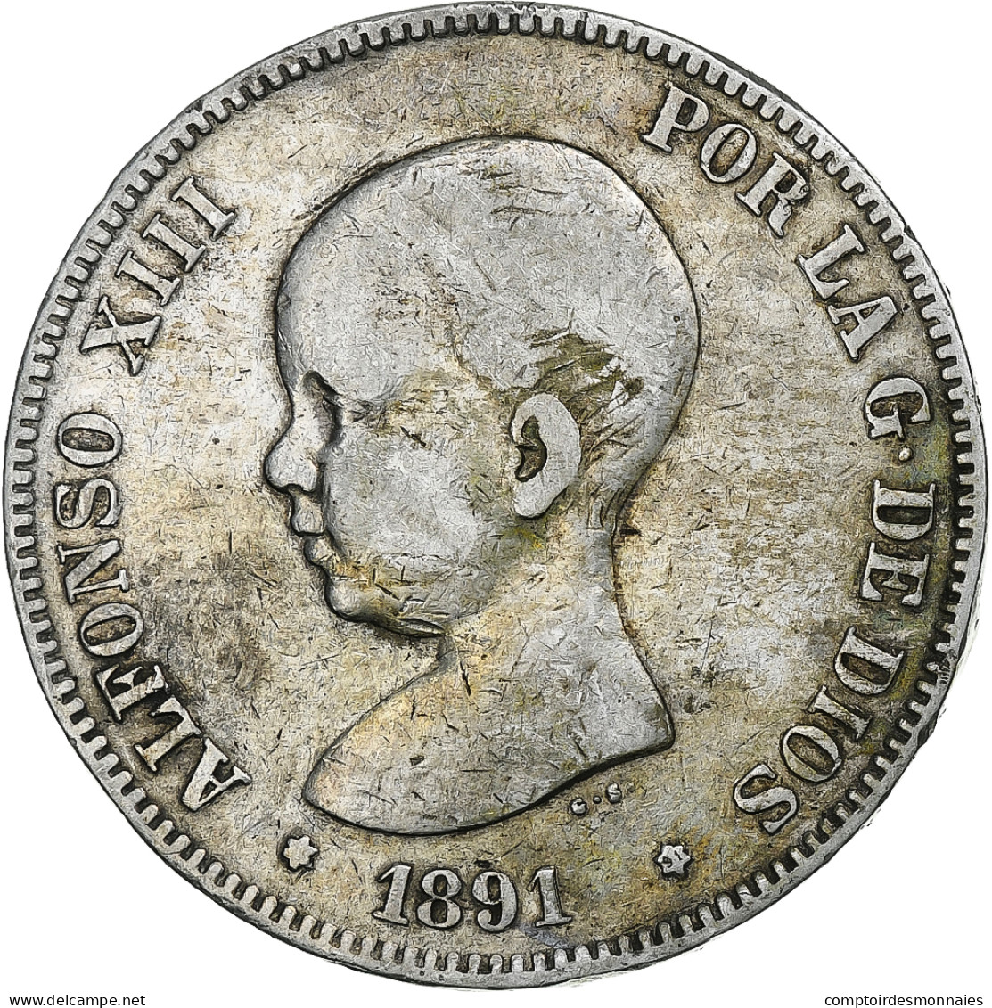 Espagne, Alfonso XIII, 5 Pesetas, 1891, Madrid, Argent, TB+, KM:689 - First Minting
