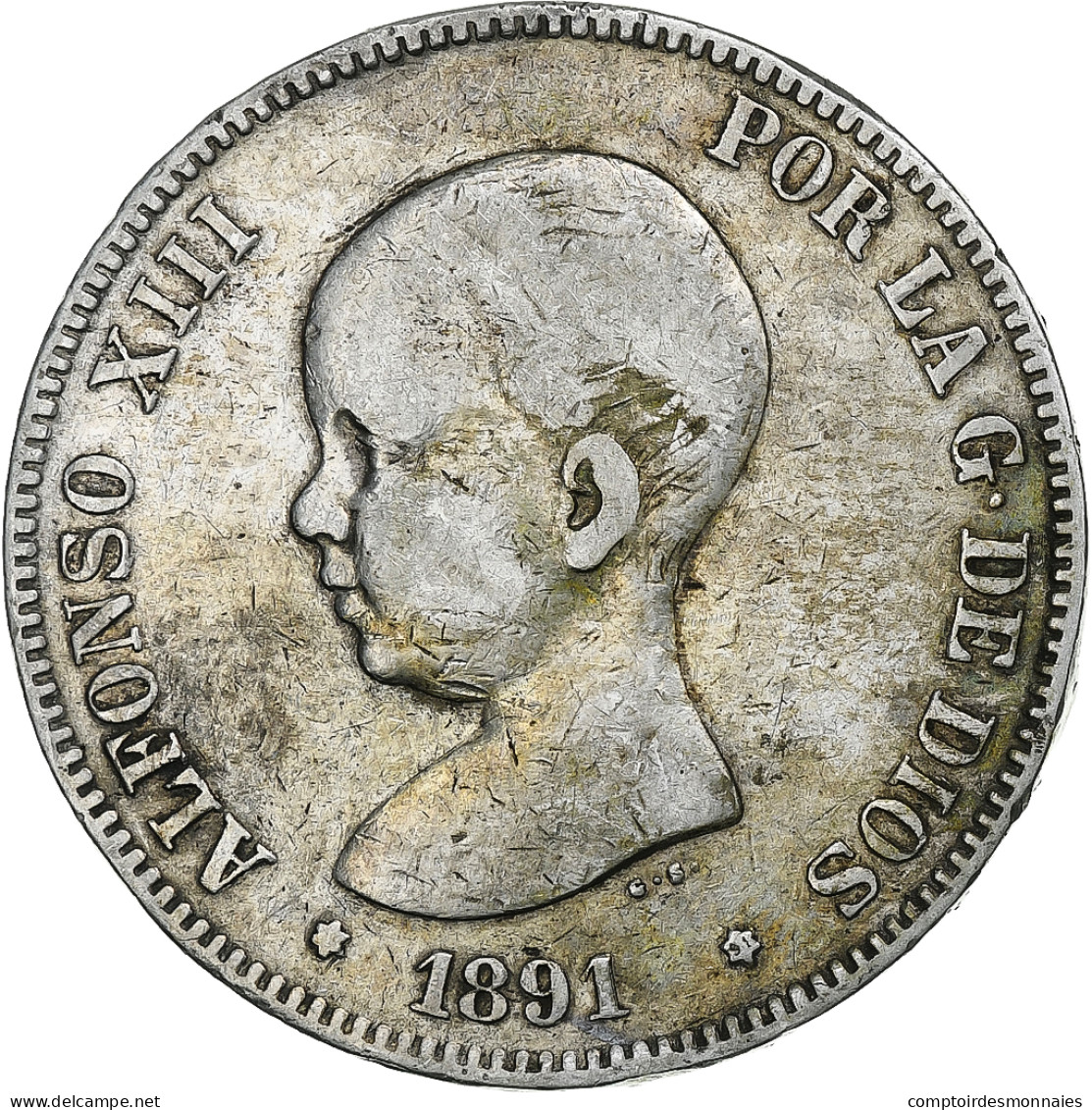 Espagne, Alfonso XIII, 5 Pesetas, 1891, Madrid, Argent, TB+, KM:689 - Eerste Muntslagen