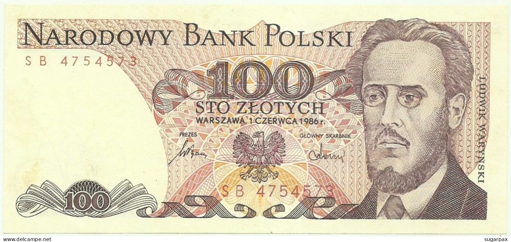 POLAND - 100 Zlotych - 1986 - Pick 143.e - Série SB - Narodowy Bank Polski - Pologne