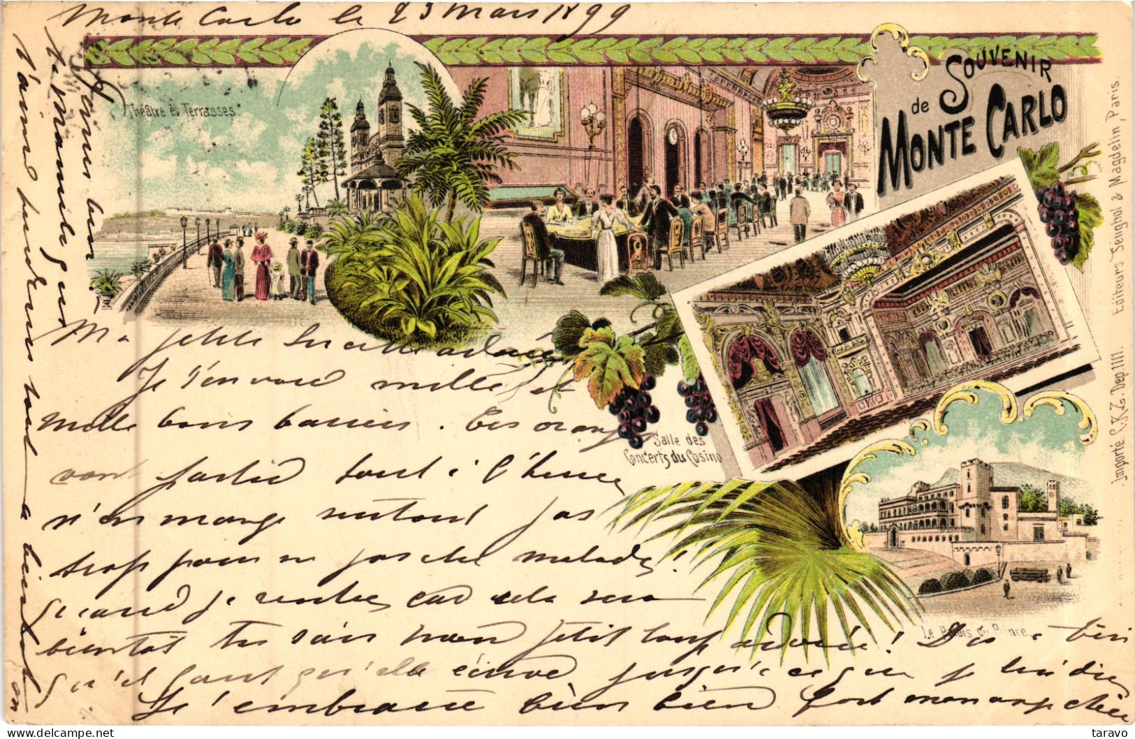 MONACO - Souvenir De Monte Carlo - Mars 1899 - Monte-Carlo