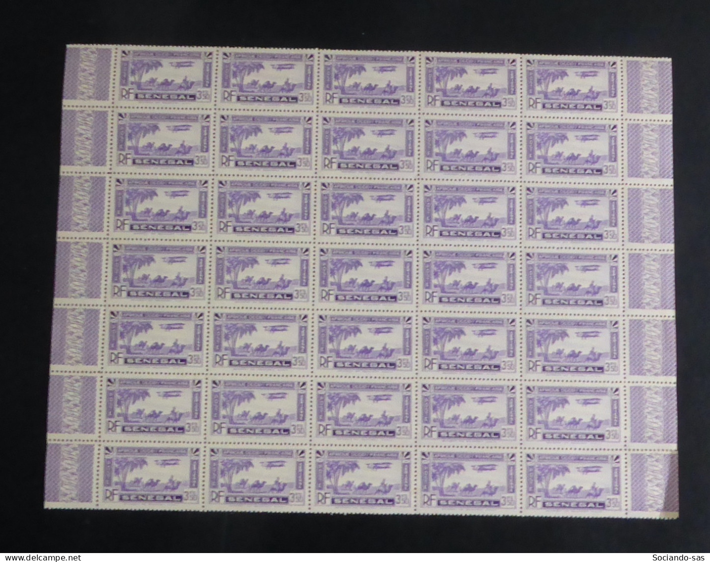 SENEGAL - 1935 - PA N°YT. 7 - Avion 3f50 Violet - Bloc De 35 Bord De Feuille - Neuf Luxe** / MNH - Poste Aérienne