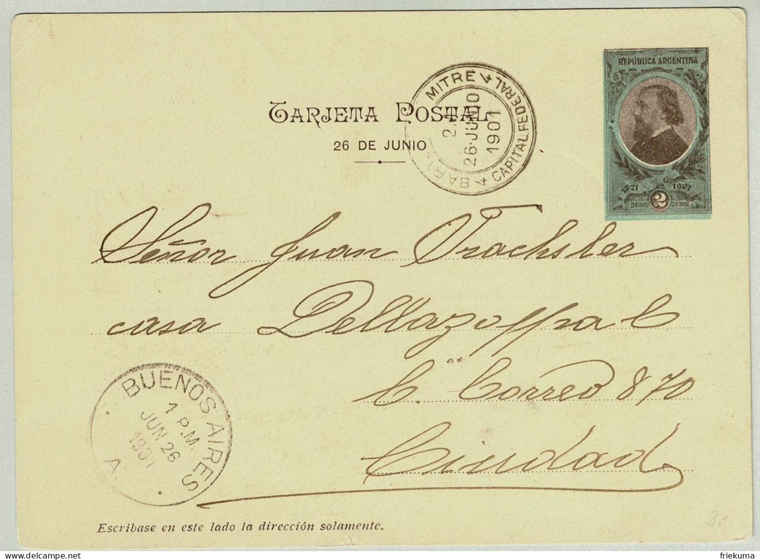 Argentinien / Argentina 1901, Tarjeta Postal Mit Bildzudruck Panzerkreuzer Acorazado Belgrano - Ganzsachen