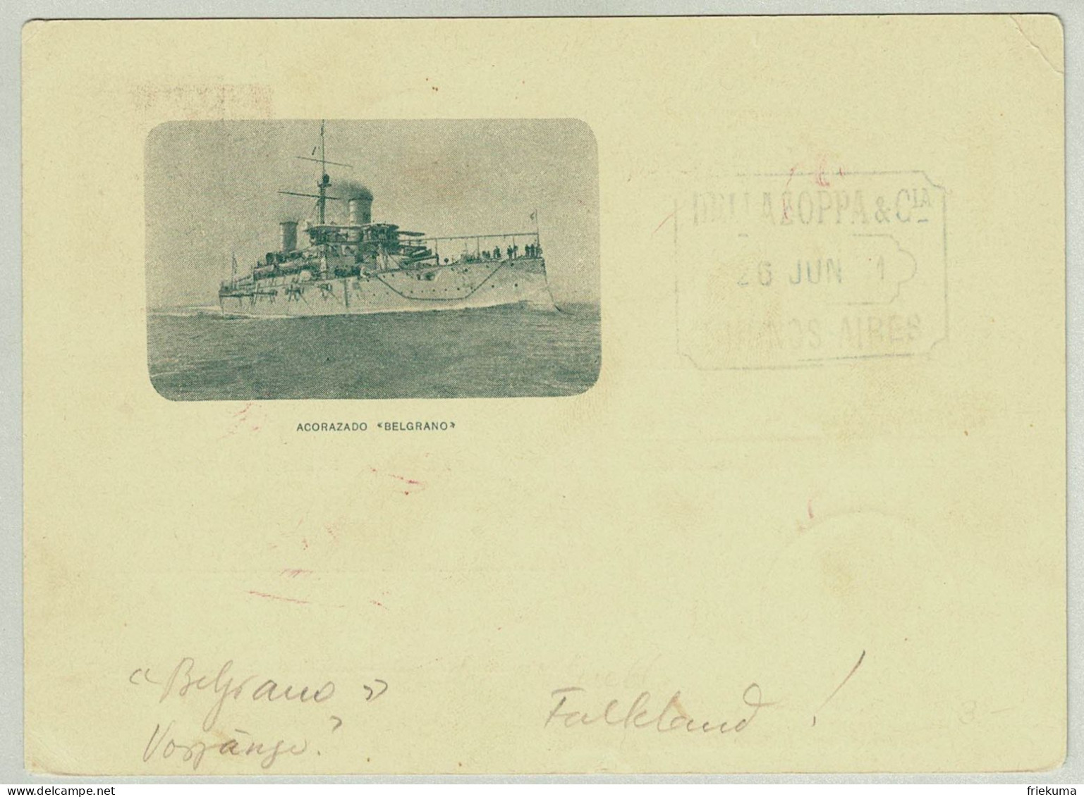 Argentinien / Argentina 1901, Tarjeta Postal Mit Bildzudruck Panzerkreuzer Acorazado Belgrano - Postwaardestukken