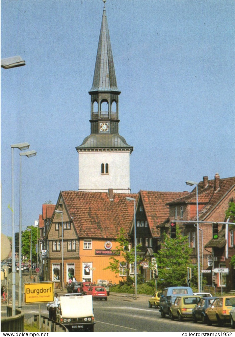 BURGDORF, CHURCH, ARCHITECTURE, CARS, GERMANY, POSTCARD - Burgdorf