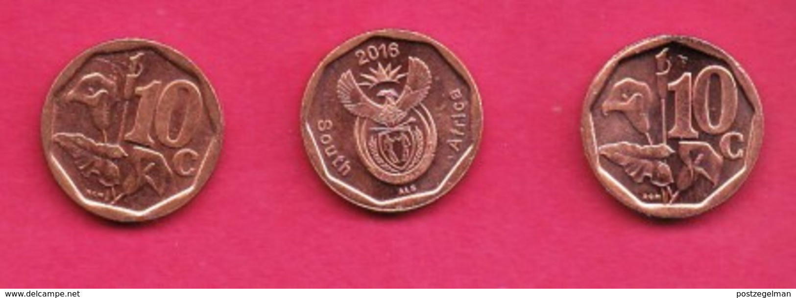 SOUTH AFRICA , 2016, 3 Fine Used Coins,10 Cents, My Scannr. C2128B - Afrique Du Sud