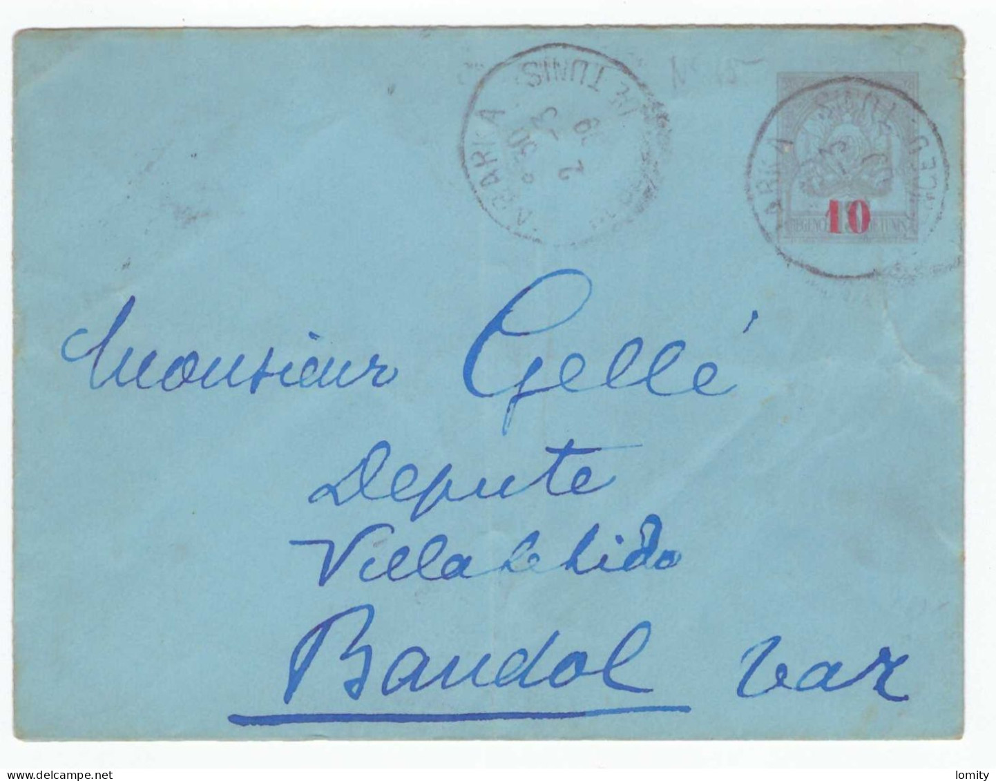 Tunisie Lettre Entier Postal Surchargé Cachet 1909 - Covers & Documents