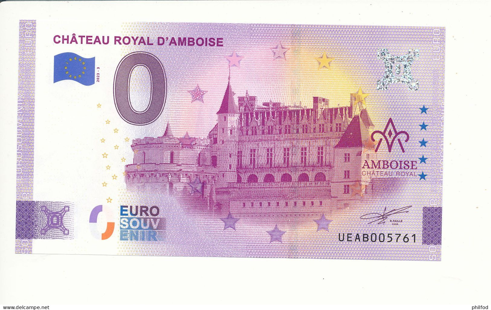 Billet Touristique  0 Euro  - CHÂTEAU ROYAL D'AMBOISE -  2023-3 - UEAB -  N° 5761 - Otros & Sin Clasificación