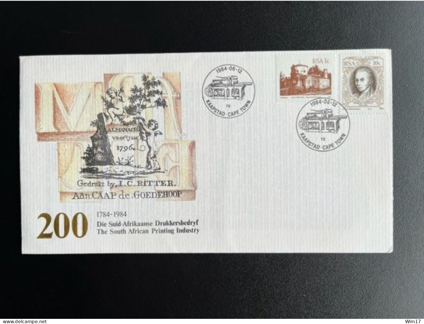 SOUTH AFRICA RSA 1984 SPECIAL COVER 200 YEARS PRINTING INDUSTRY 12-06-1984 - Covers & Documents