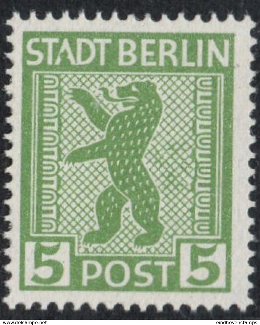 Germany 1945 Stadt Berlin 5 Pf Plateflaw Mi A VIII MNH Certified Ströh BPP - Punkt In "A" Von Stadt, Retouched Network 3 - Berlijn & Brandenburg