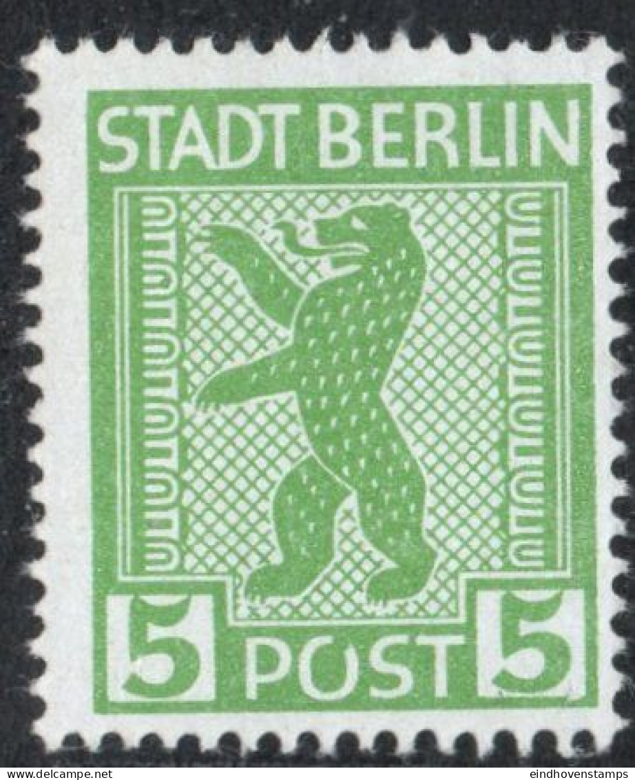 Germany 1945 Stadt Berlin 5 Pf Plateflaw Mi A XII MNH Certified Ströh BPP "O" In Post Open, Right Rectangular Defect - Berlin & Brandebourg