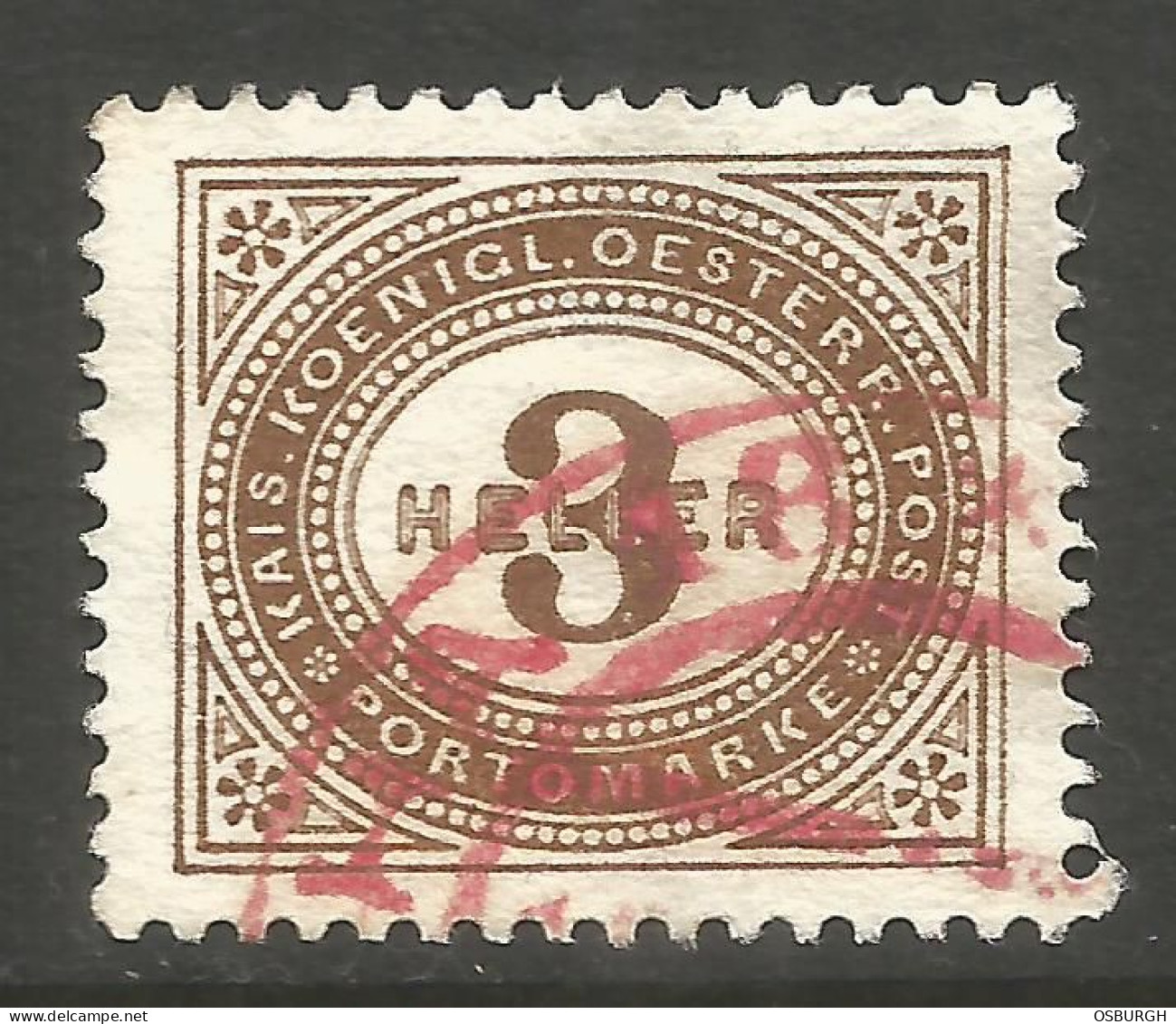 AUSTRIA. POSTAGE DUE. 3h USED RED CANCEL. - Portomarken