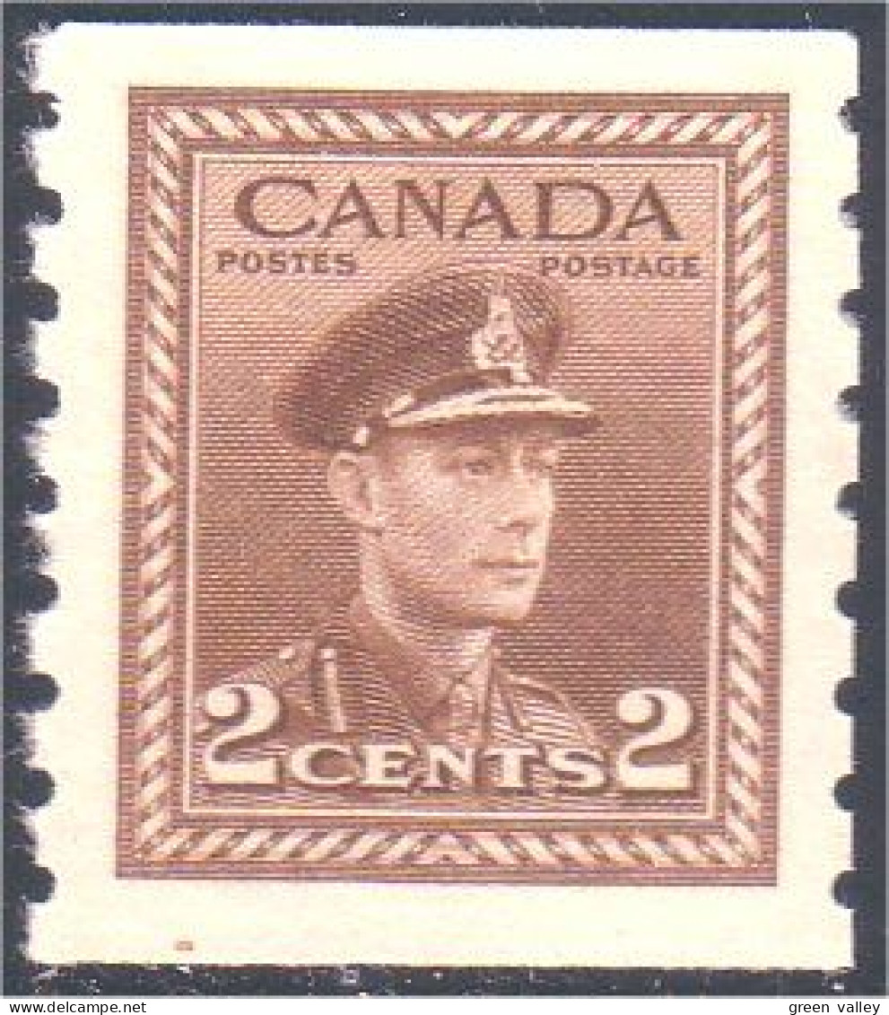 951 Canada 1942 George VI War Issue 2c Brun Brown Coil Roulette Perf 8 MNH ** Neuf SC (132) - Unused Stamps