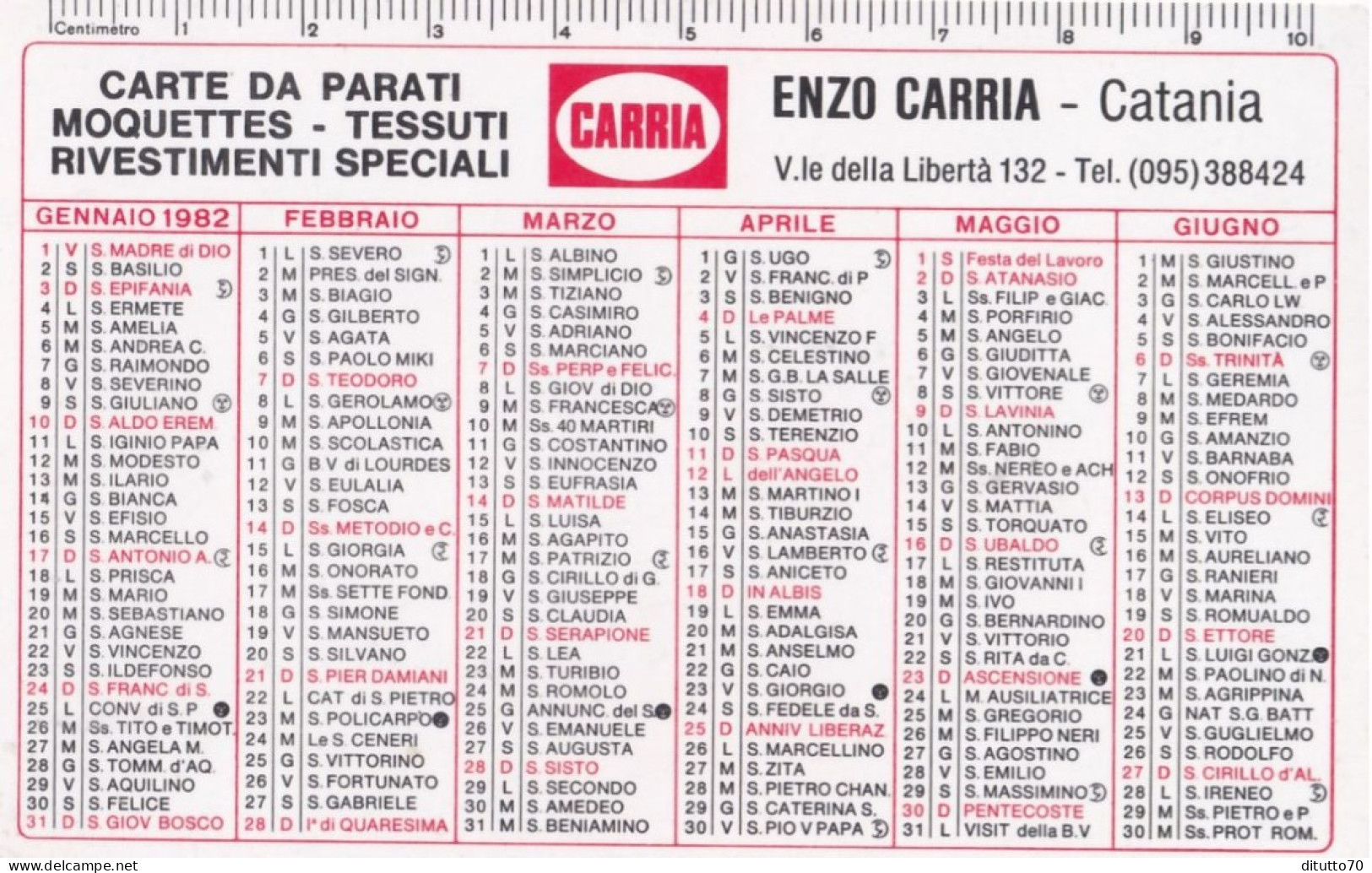Calendarietto - Carria - Enzo Carria - Carta Da Parati - Catania - Anno 1982 - Petit Format : 1981-90