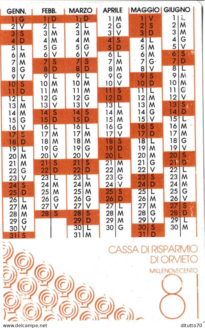 Calendarietto - Cassa Di Risparmio Di Orvieto - Anno 1981 - Petit Format : 1981-90