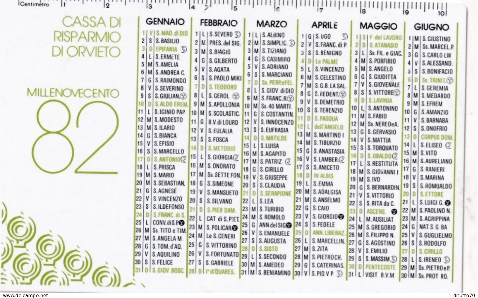 Calendarietto - Cassa Di Risparmio Di Orvieto - Anno 1982 - Petit Format : 1981-90