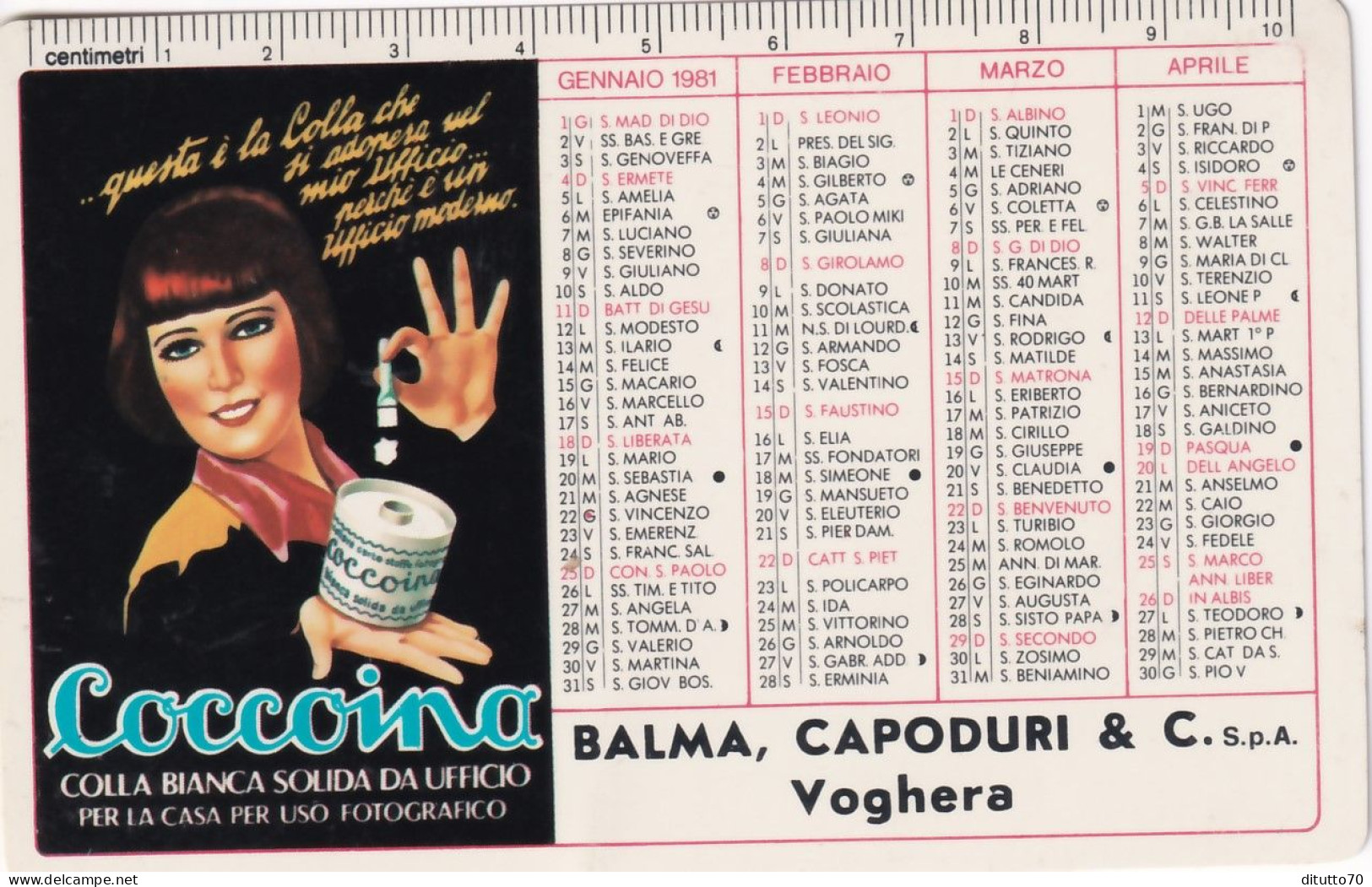 Calendarietto - Coccoina - Balma Capoduri E C.s.p.s. - Voghera - Anno 1981 - Petit Format : 1981-90